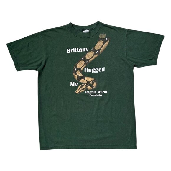 90s Y2K Vintage Reptile World T-shirt Brittany Hugged Me Snake Boa Drumheller. - Picture 1 of 5